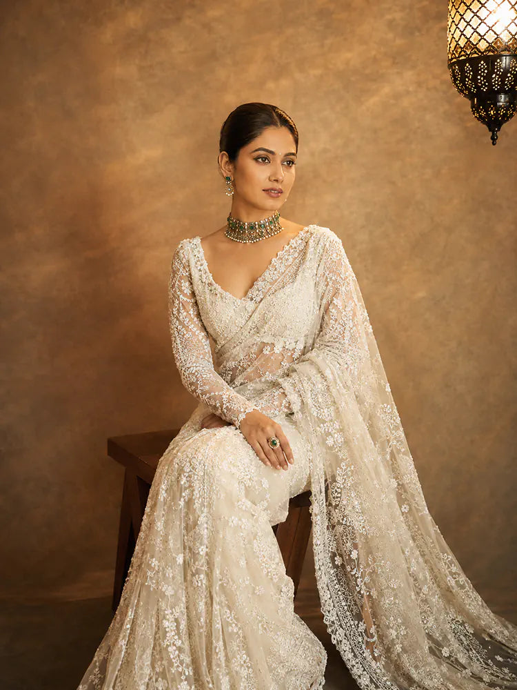 Bollywood Inspired Designer Fancy White Net Saree-71938982445137