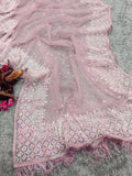 Bollywood Inspired Net Light Pink Saree with Beautiful Sequins Work