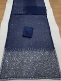 Trisha Inspired Blue & Silver Sequin Work Georgette Saree with Cutwork Lace