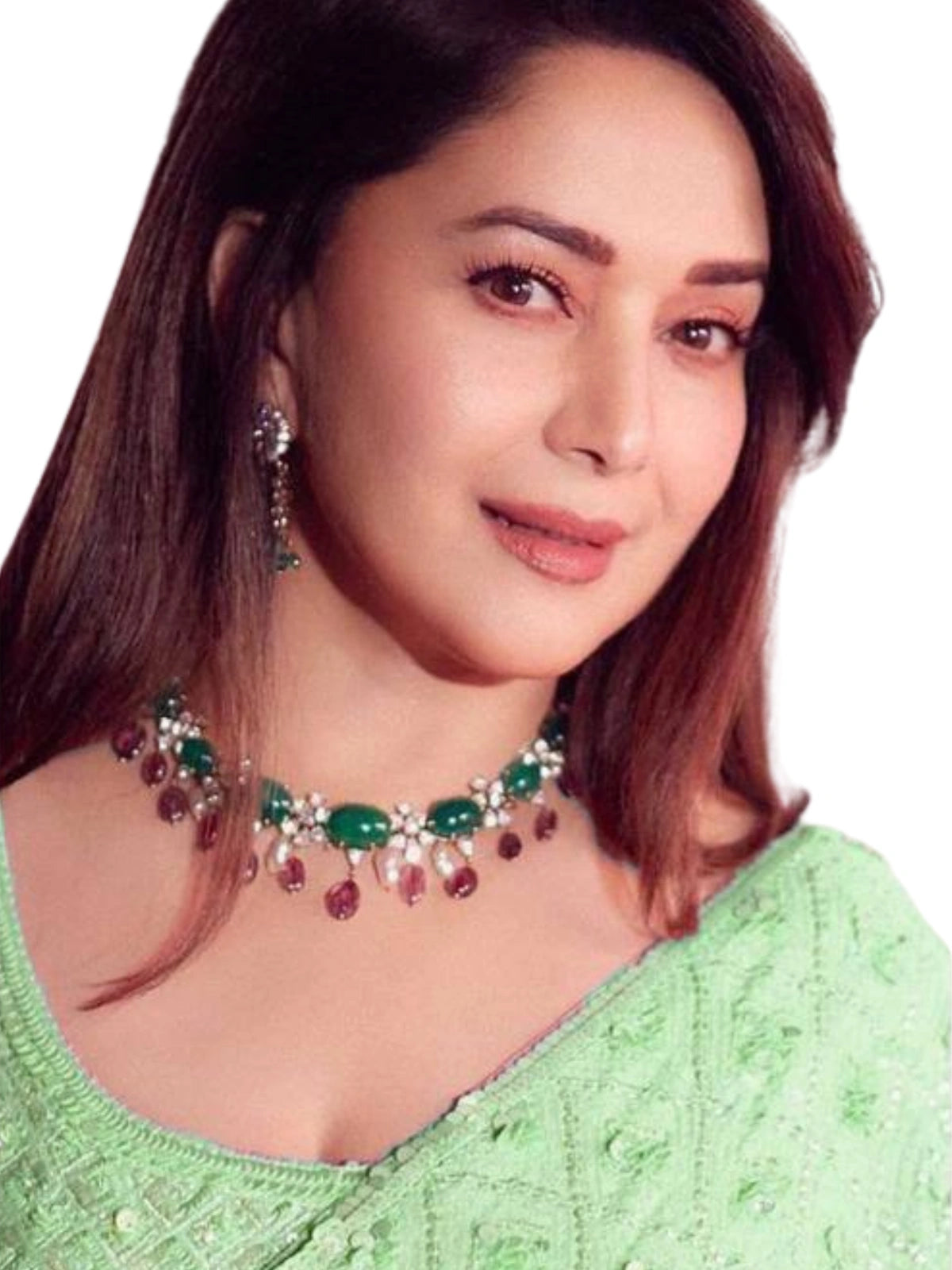 Madhuri Inspired Pista Green Saree with Embroidery and Sequin Detailing-67246860206161