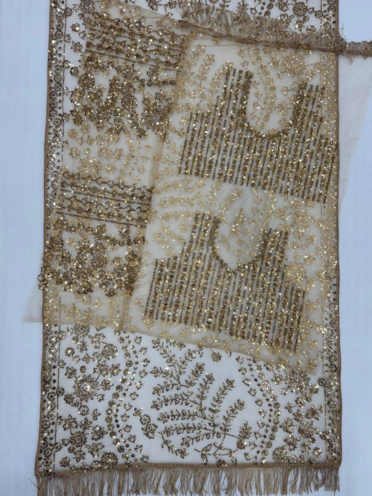 Bollywood Inspired Embroidered Golden Net Saree With Jhalar Border