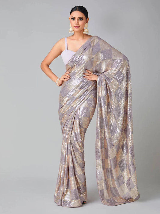 Bollywood Inspired Heavy Georgette Sequins Purple Saree