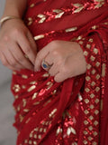 Bollywood Inspired Metallic Red Georgette Saree with Sequins