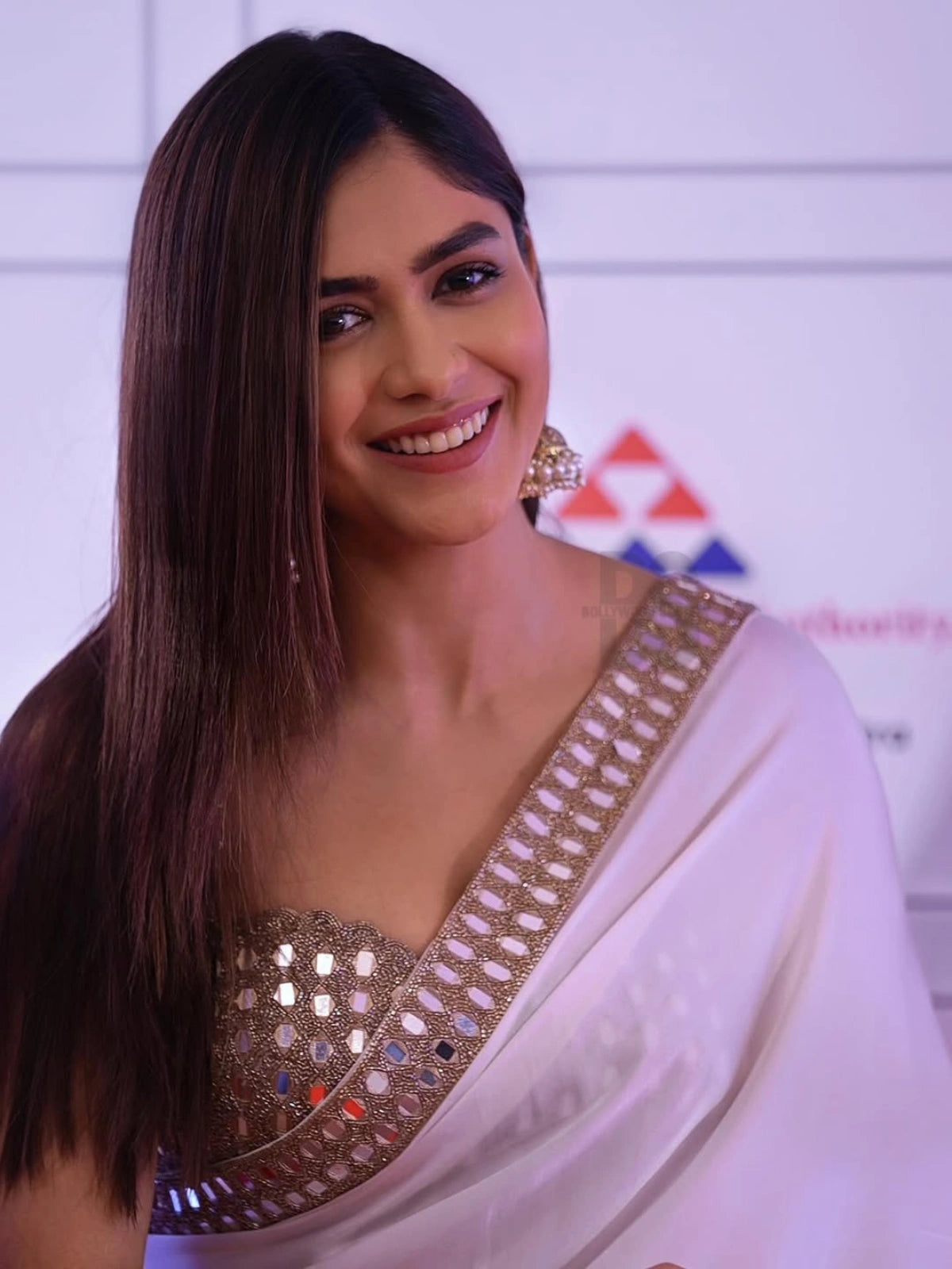 Mrunal Inspired White Saree with Original Mirror Work and Embroidery-71176745877585