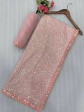 Alia Inspired Georgette Pink Saree Full Sequins Embroidery with Cutwork Lace