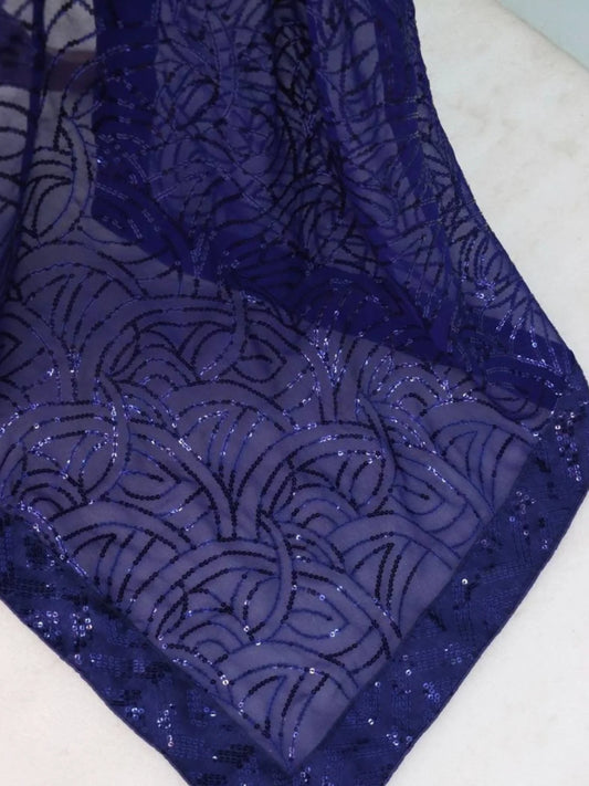 Celebrity Inspired Heavy Georgette Sequence Blue Saree With Unstitched Blouse-73765966446673
