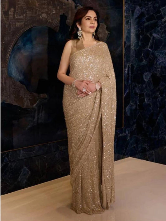 Nita Inspired Faux Georgette Saree with Sequins Embroidery & Cutwork Lace Border-71216280862801