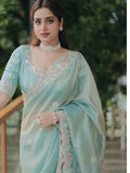 Ayesha Inspired Designer Multicolour Sequins Embroidered Space Silk Saree