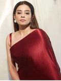 Bollywood Style Maroon Satin Saree with Unstitched Matching Blouse Piece