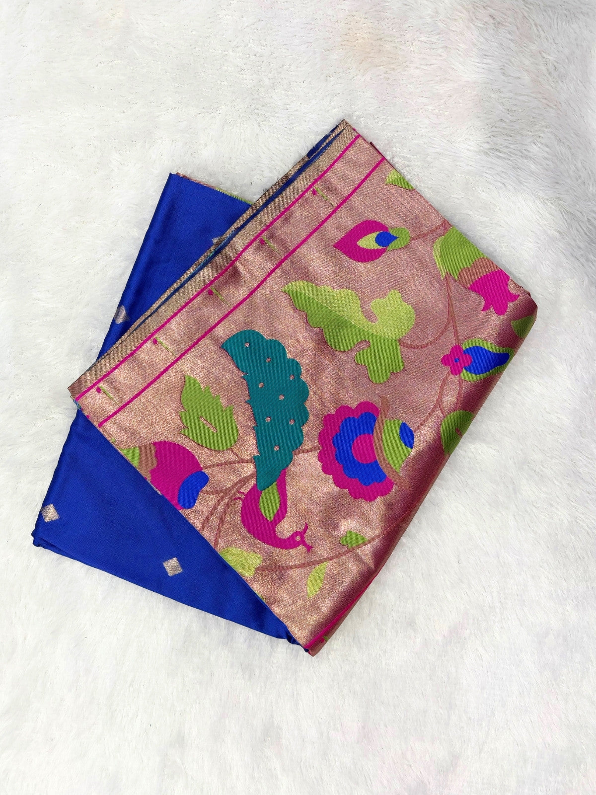 Brocket Paithani Saree with Muniya Border, Meenakari Butta and Big Zari Border - Dark Blue-2  Celebrity Drapes