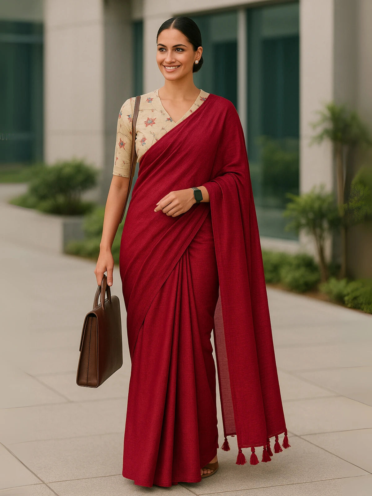 Cotton Saree with Embroidered Floral Blouse | Subtle Shine & Everyday Elegance-6  Celebrity Drapes