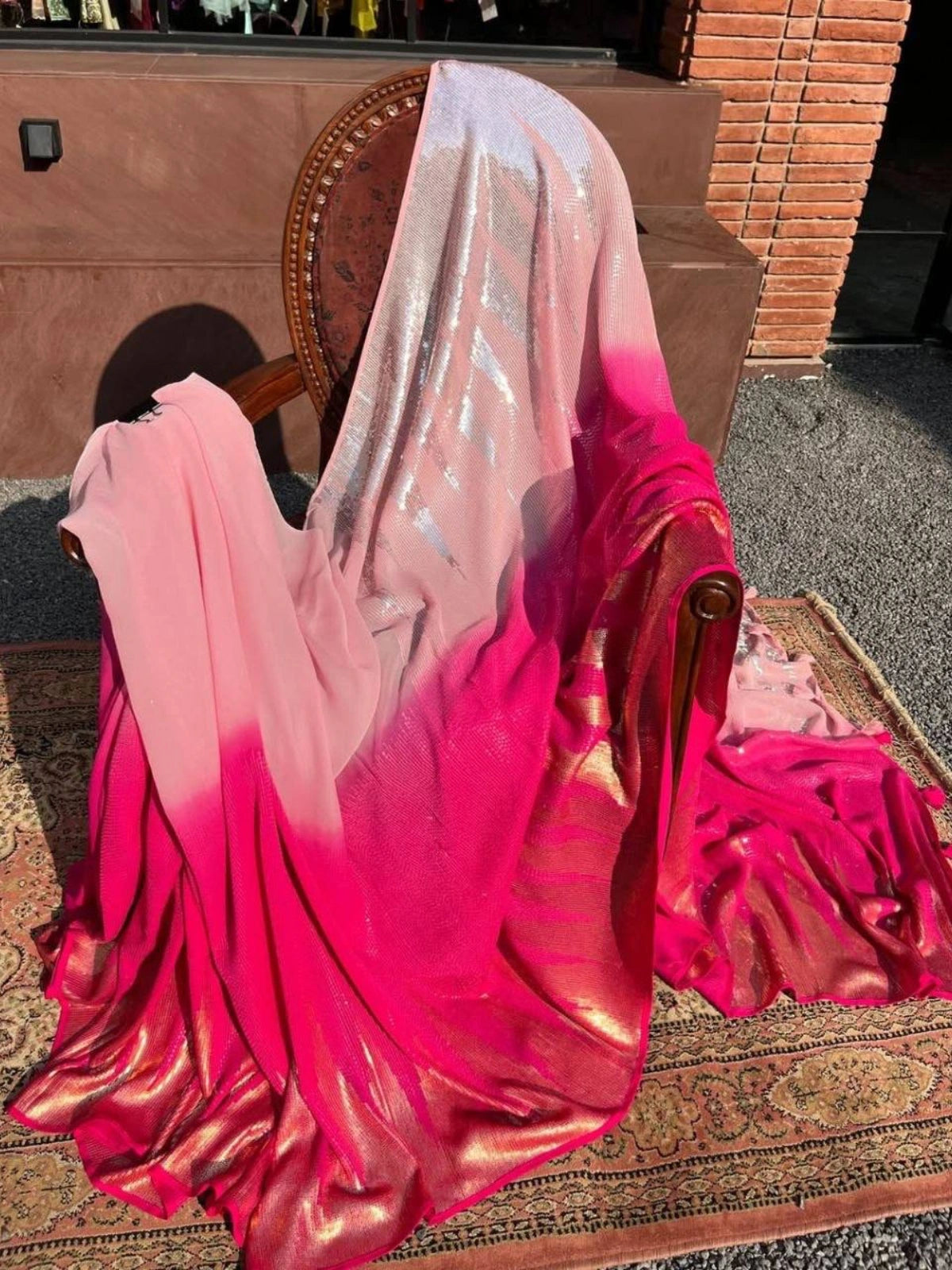 Bollywood Inspired Heavy Zari Pink Saree with Dual Colour Piping