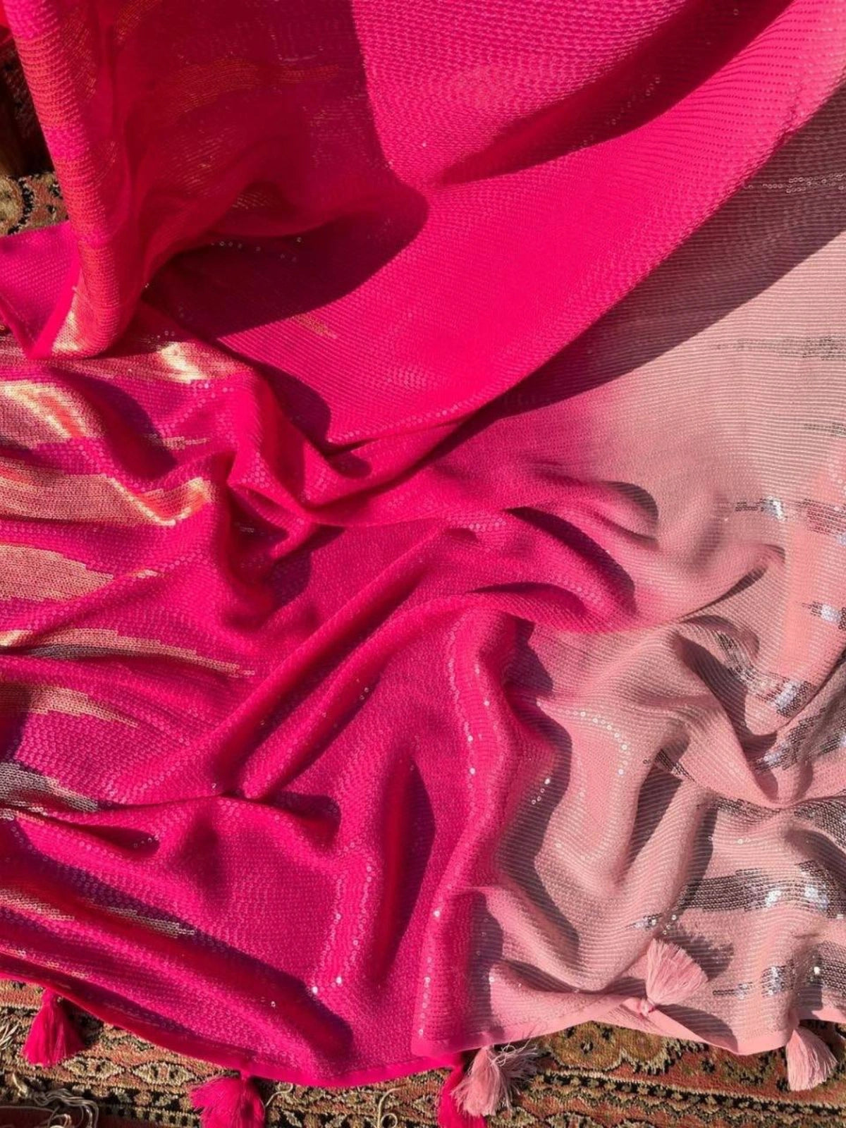 Bollywood Inspired Heavy Zari Pink Saree with Dual Colour Piping