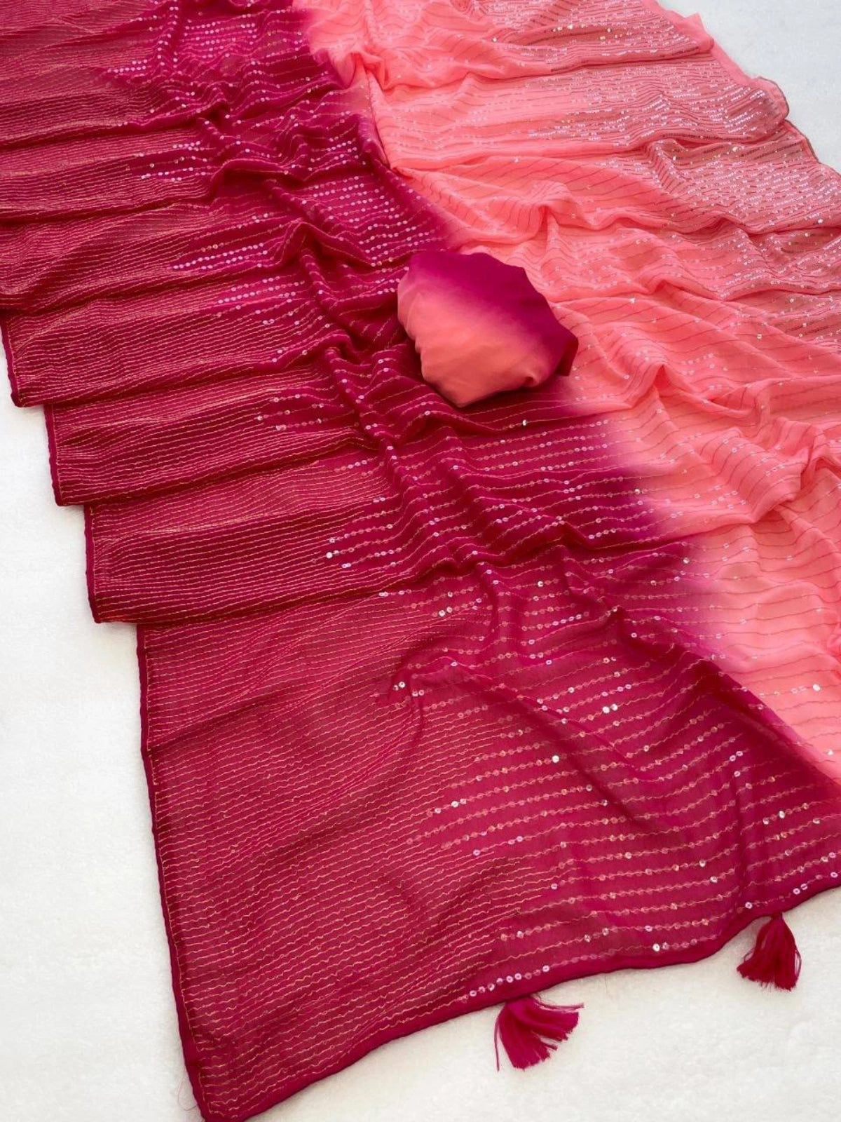 Bollywood Inspired Heavy Zari Pink Saree with Dual Colour Piping