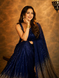 Shreya Inspired Blue and Gold Sequin Saree