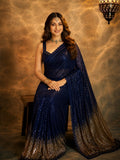 Shreya Inspired Blue and Gold Sequin Saree