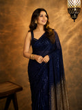 Shreya Inspired Blue and Gold Sequin Saree