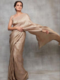 Bollywood Style Beige Satin Saree with Unstitched Matching Blouse Piece