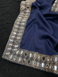 Rakul Inspired Satin Saree With Embroidery Lace and Real Mirror