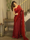 Bollywood Inspired Heavy Georgette Sequins Embroidery Red Saree