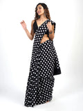 Partywear Black and White Polka Dot Georgette Saree with Black Blouse Piece