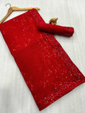 Bollywood Inspired Heavy Georgette Sequins Embroidery Red Saree