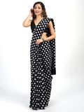Partywear Black and White Polka Dot Georgette Saree with Black Blouse Piece