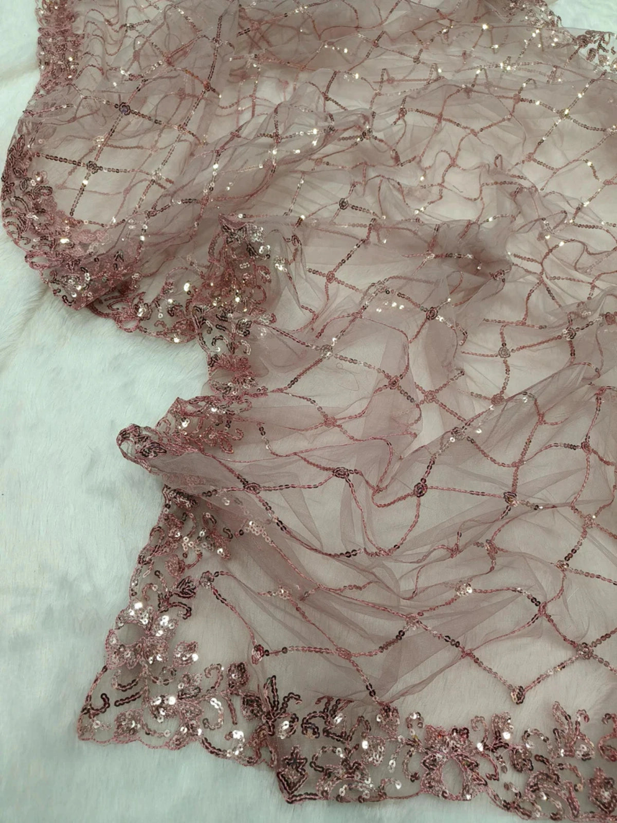 Bollywood-Inspired Onion Net Saree with Sequins and Embroidery-70295755423825