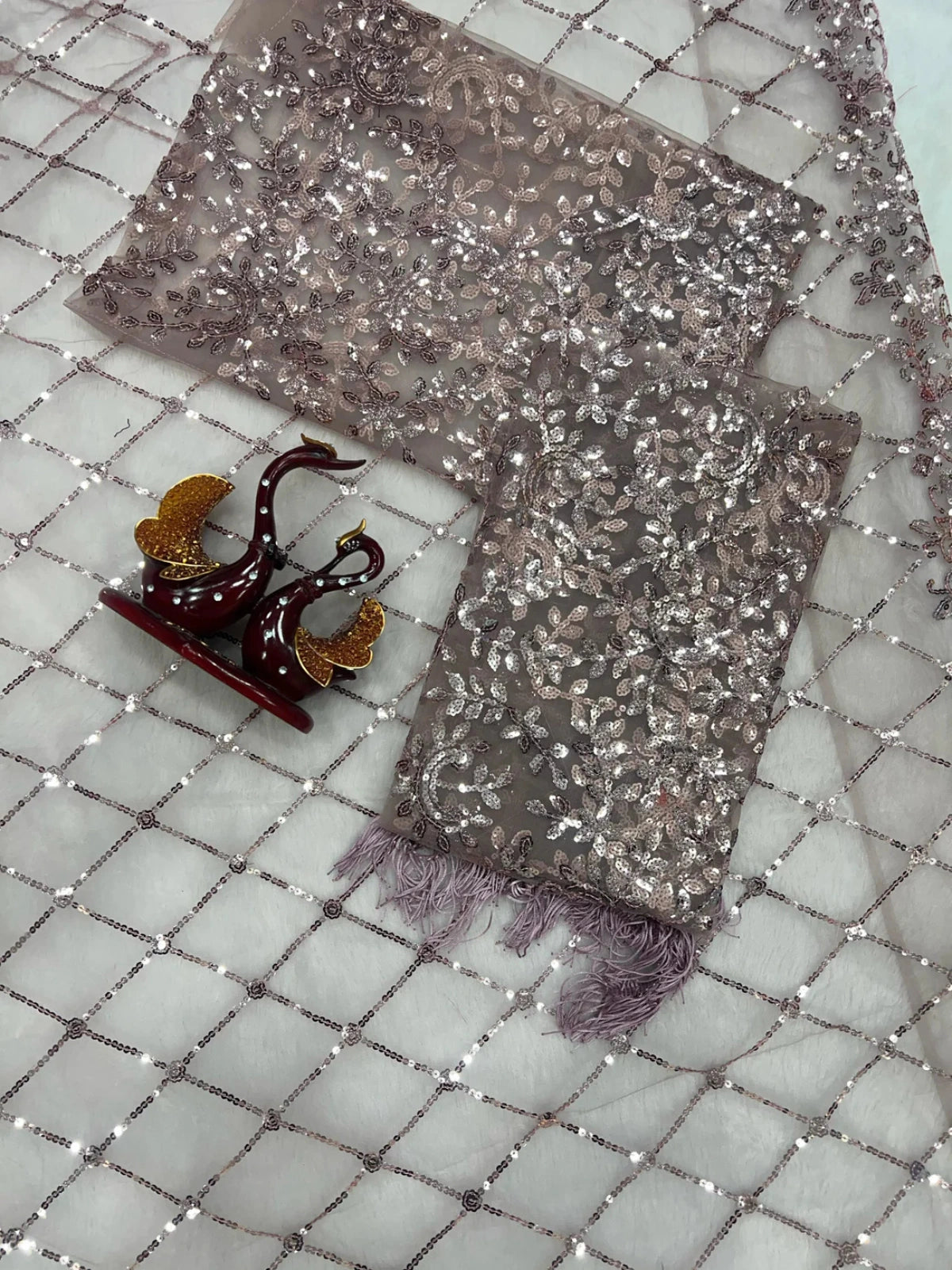 Bollywood-Inspired Onion Net Saree with Sequins and Embroidery-70295755489361