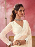 Bollywood Inspired Off-White Net Saree with Handcrafted Sequin Embroidery