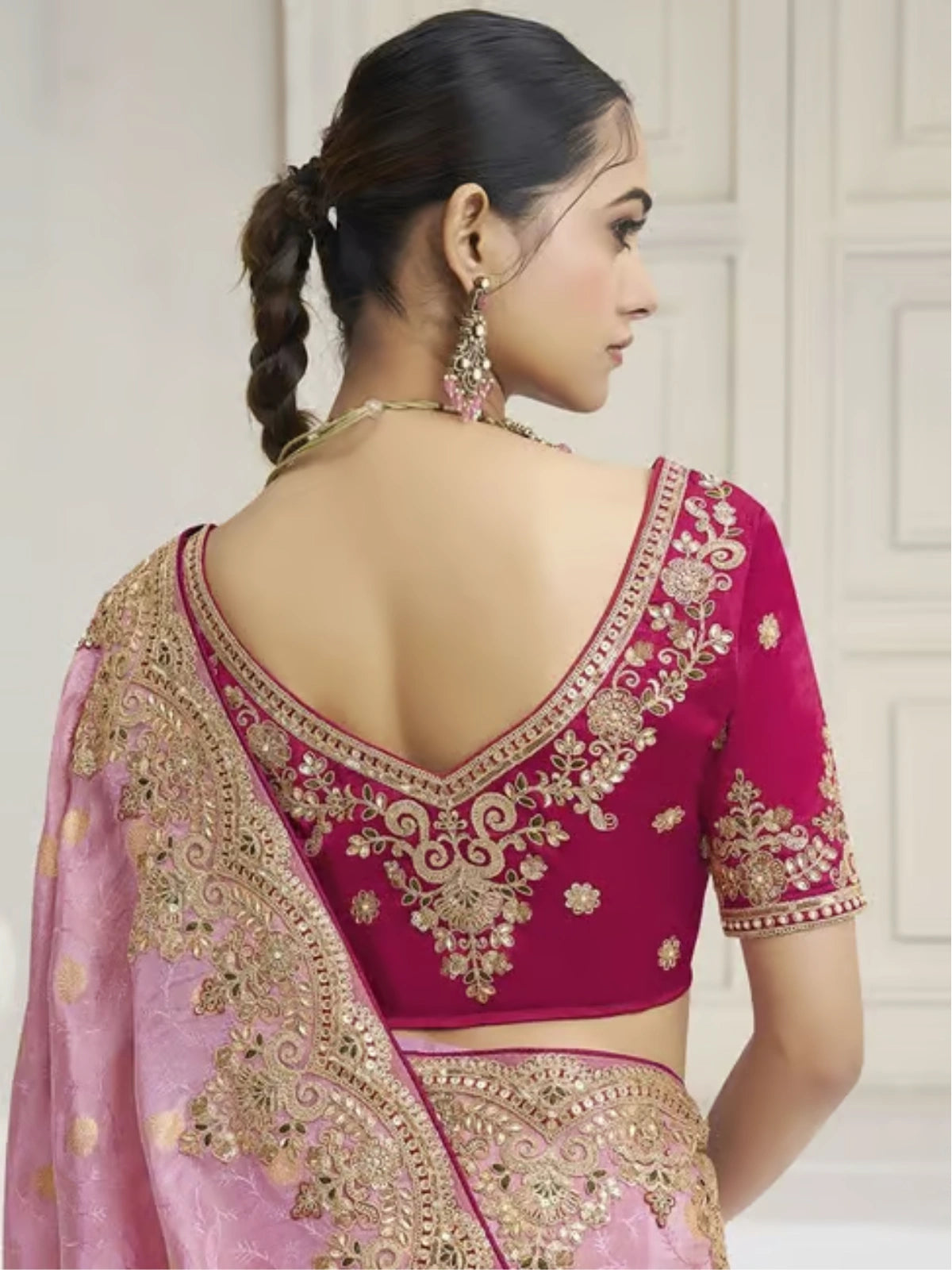 Bollywood Inspired Pink Handwork Zari Cord Tissue Viscose Saree with Designer Blouse-70304261406801