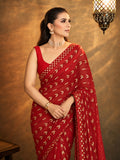 Metallic Red Georgette Sequin Saree