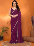 Bollywood Inspired Georgette Wine Saree with Stylish Border