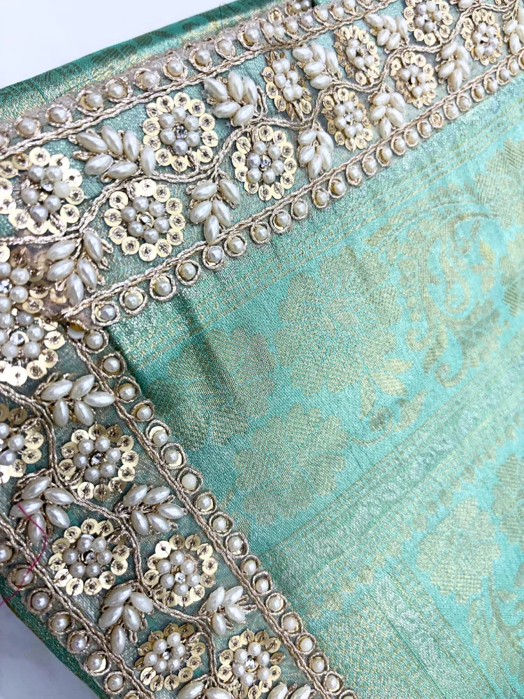 Bollywood Inspired Premium Kanjivaram Pista Silk Saree-73844085981265
