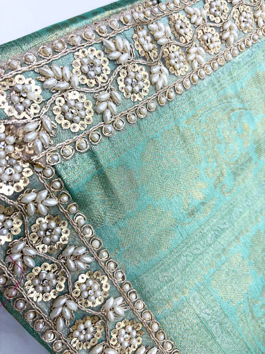 Bollywood Inspired Premium Kanjivaram Pista Silk Saree-73844085981265