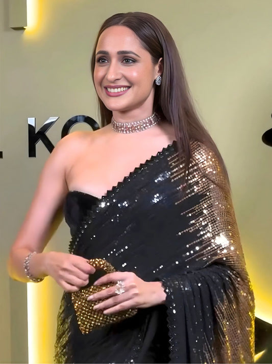 Pragya Inspired Black and Gold Sequin Saree-70449555963985