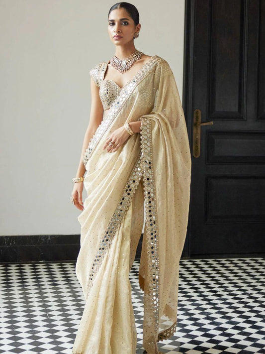 Bollywood Inspired Organza Real Mirror Work Saree with Free Size Blouse