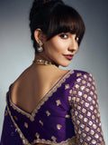 Designer Organza Saree with Heavy Embroidered Border & Blouse - Purple