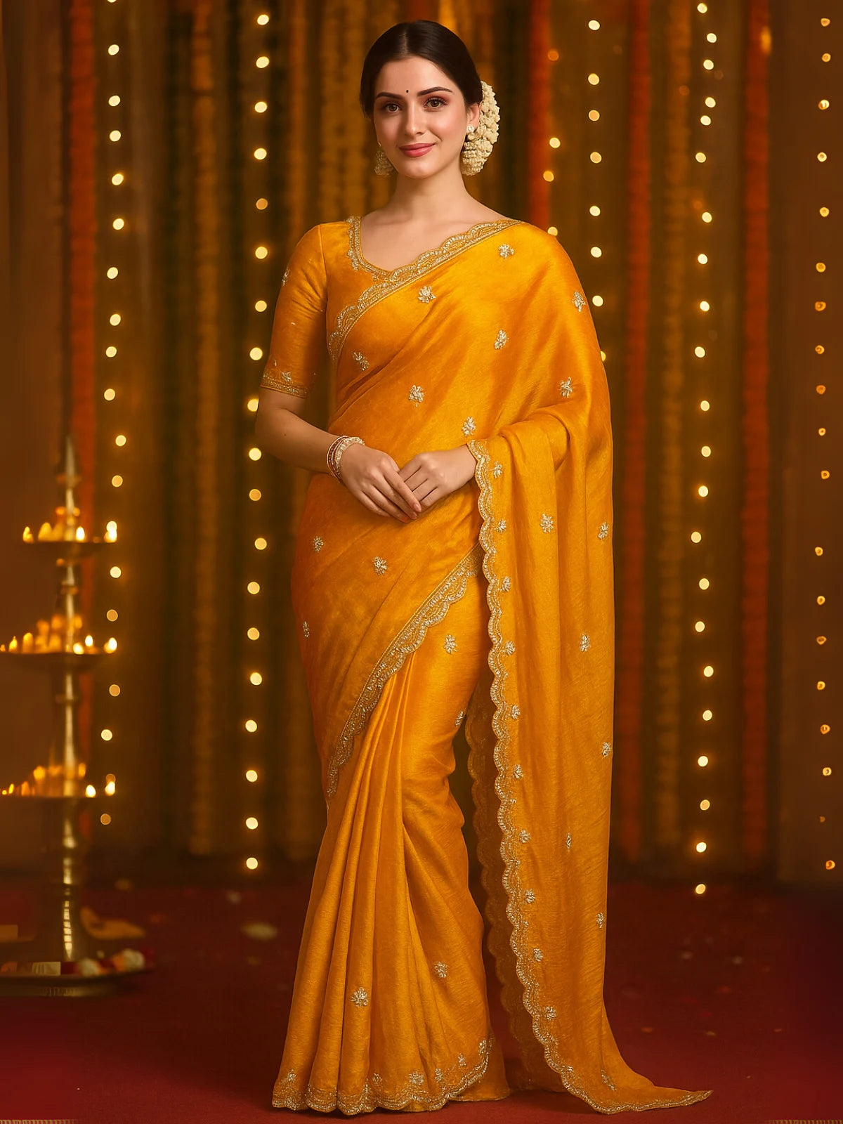 Soft Organza Saree with Pearl Work & Blouse Piece-5  Celebrity Drapes