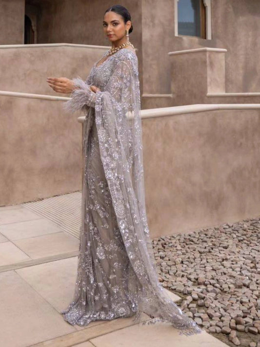 Bollywood Inspired Sequins Designer Purple Net Saree