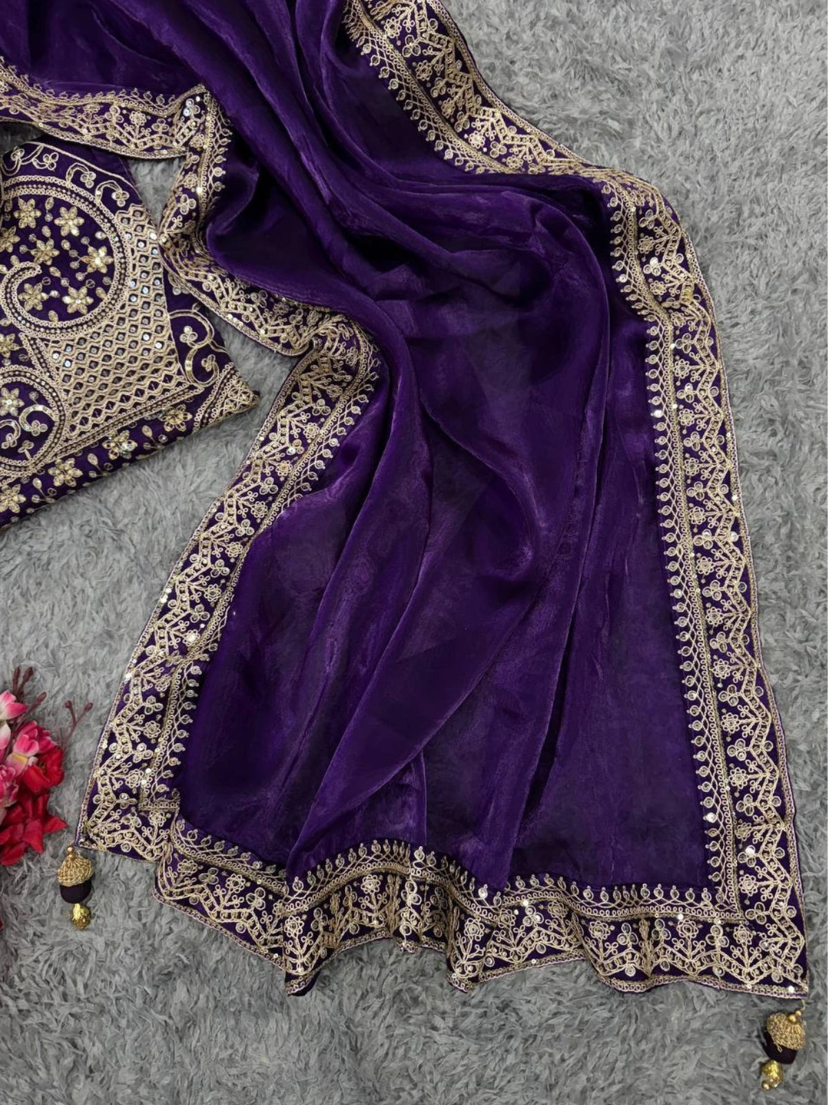 Ananya Inspired Purple Saree with Thread & Sequin Embroidery-67258969292881