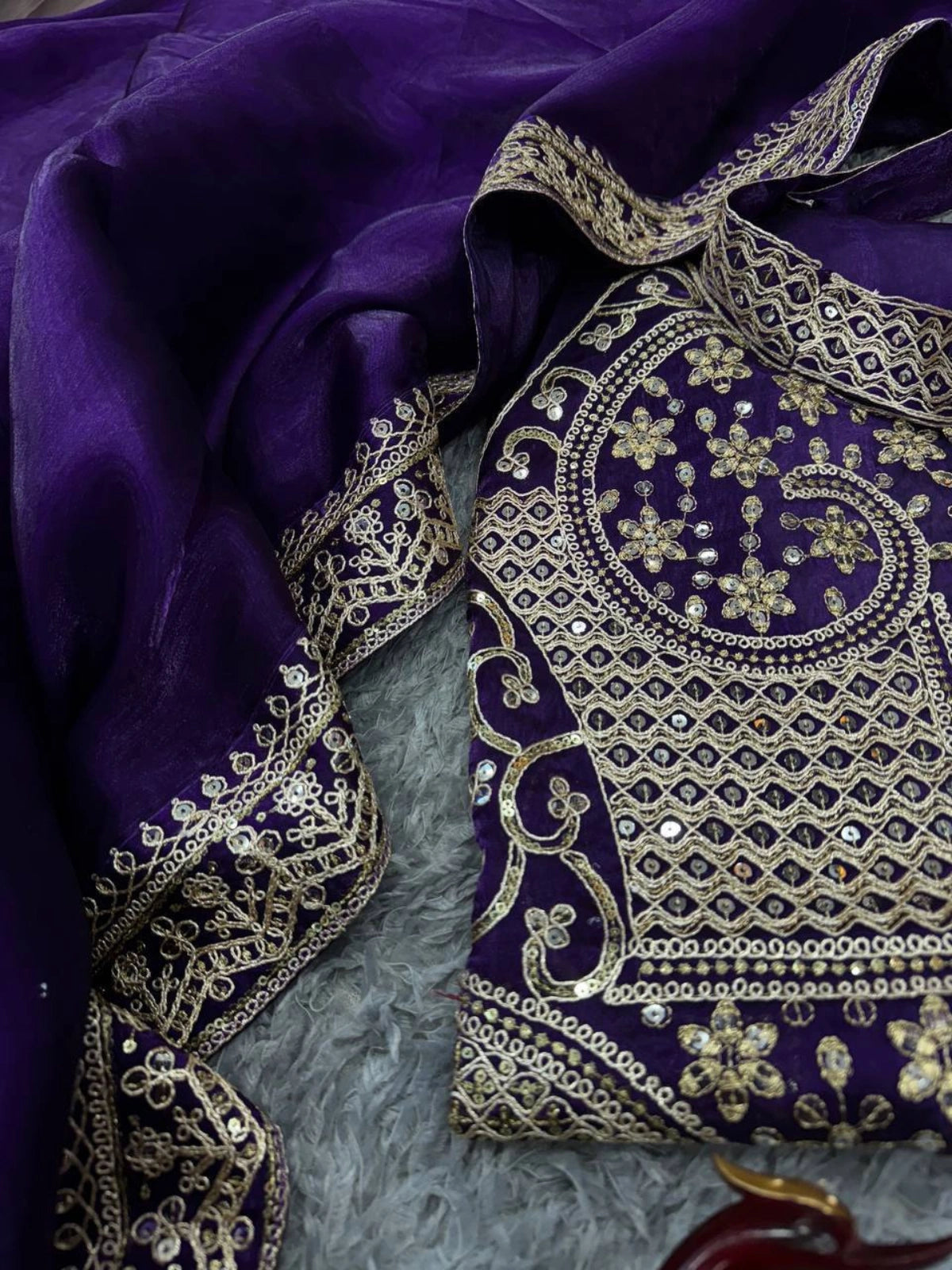 Ananya Inspired Purple Saree with Thread & Sequin Embroidery-67258969325649
