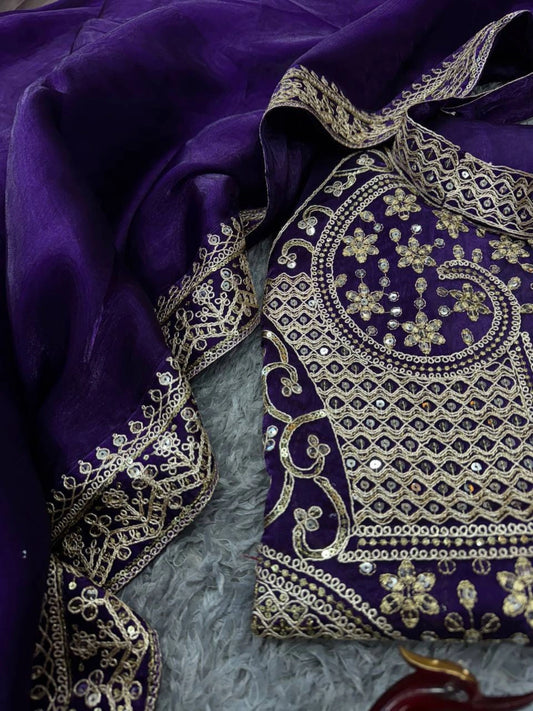 Purple Satin Silk Saree with Thread and Sequin Embroidery-67258969325649