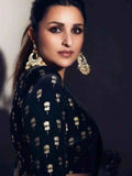 Parineeti Inspired Black & White Striped Printed Georgette Saree