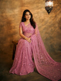 Bollywood Inspired Sequins Designer Pink Net Saree