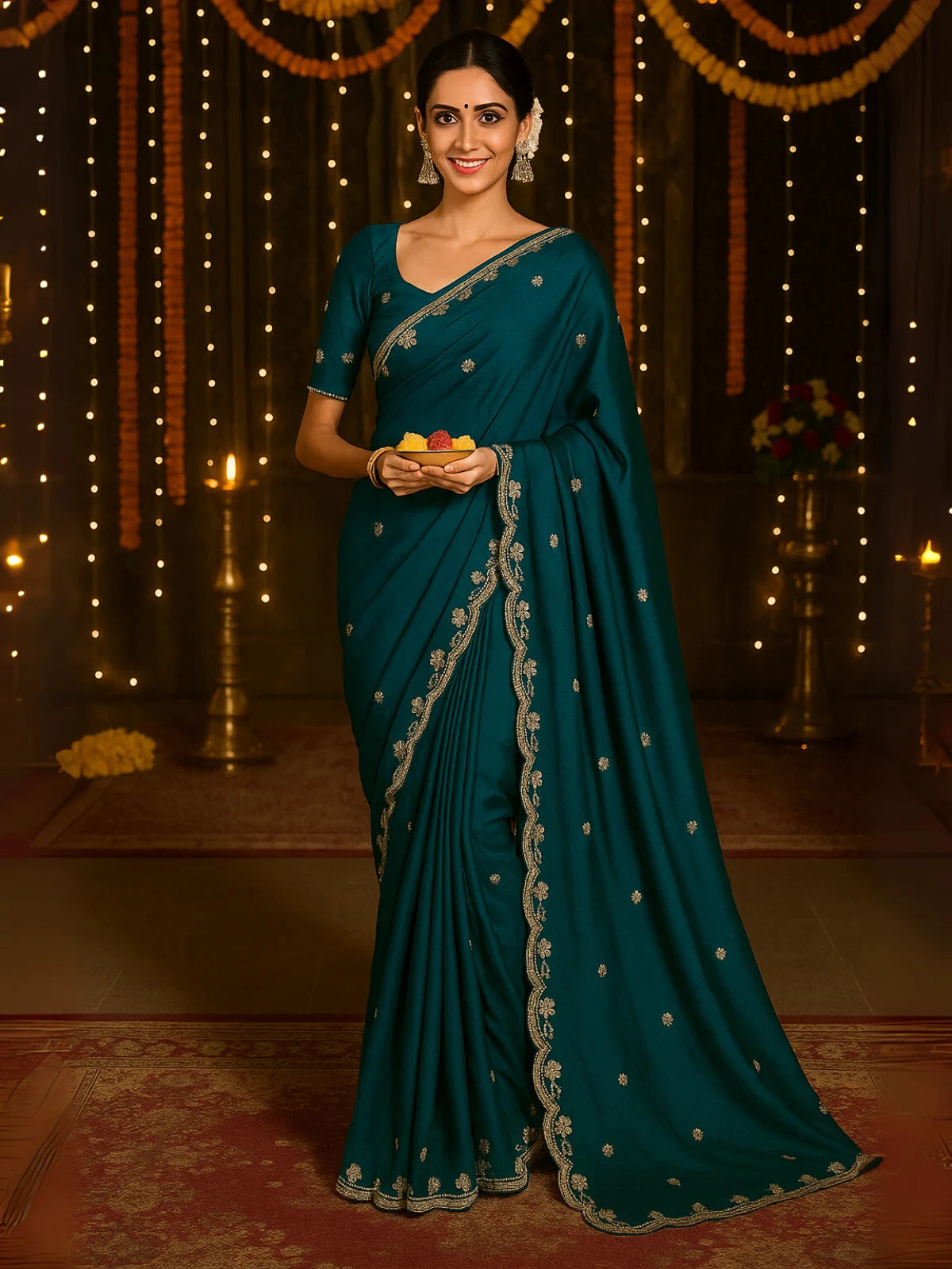 Soft Organza Saree with Pearl Work & Blouse Piece-6  Celebrity Drapes