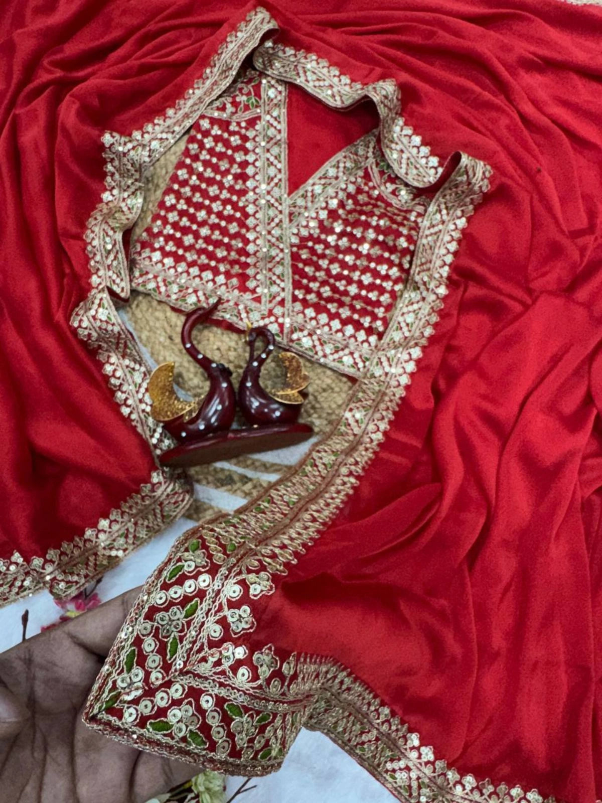 Samyuktha Inspired Red Saree with Golden Embroidery and Matching Designer Blouse Piece-67260994191441