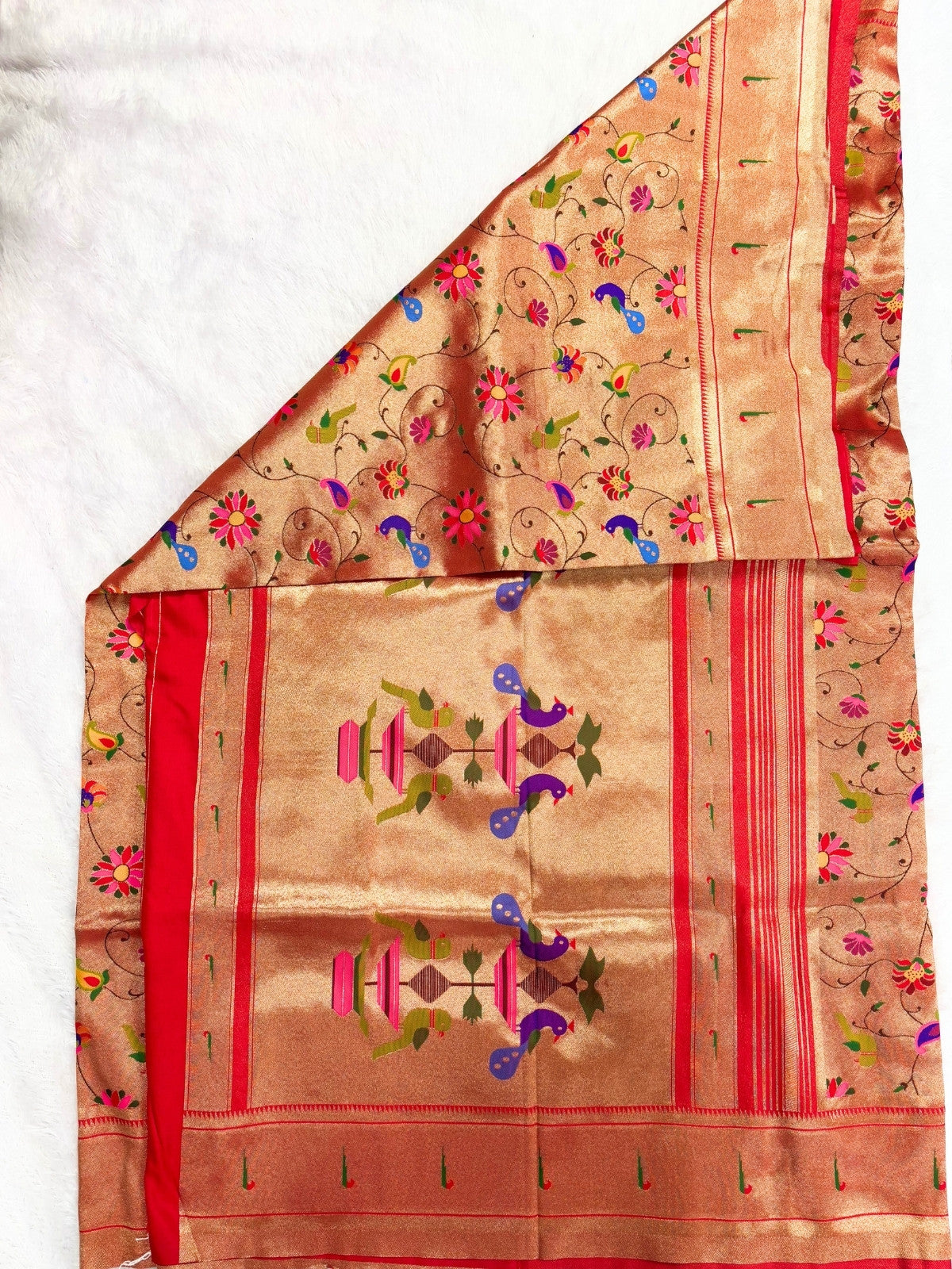 Brocket Paithani Saree with Muniya Border, Meenakari Butta and Heavy Zari - Multicolor-1  Celebrity Drapes