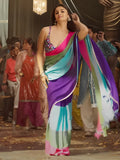 Alia Inspired Multicolor Georgette Saree with Golden Border