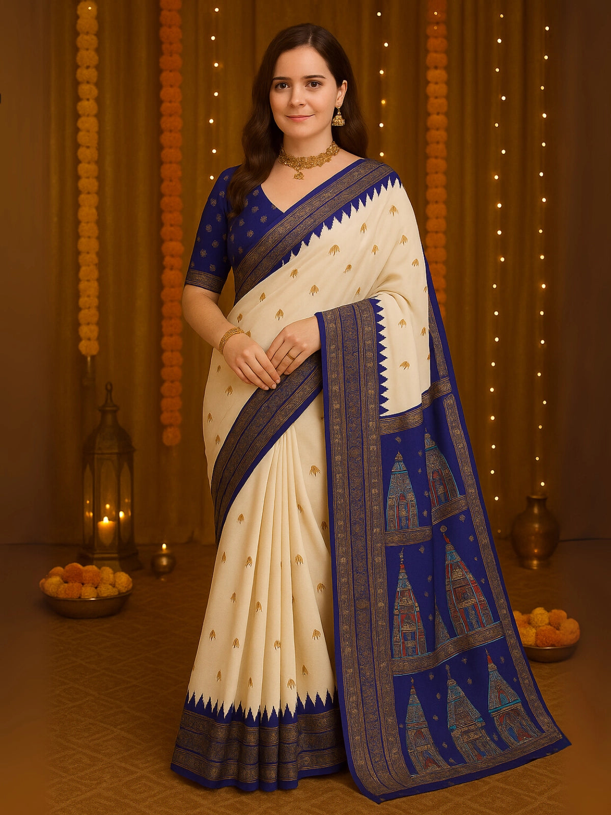 Temple Silk Traditional Designer Saree | Perfect for Festive Wear and Durga Puja Celebrations | Available in 6 Colours-1  Celebrity Drapes